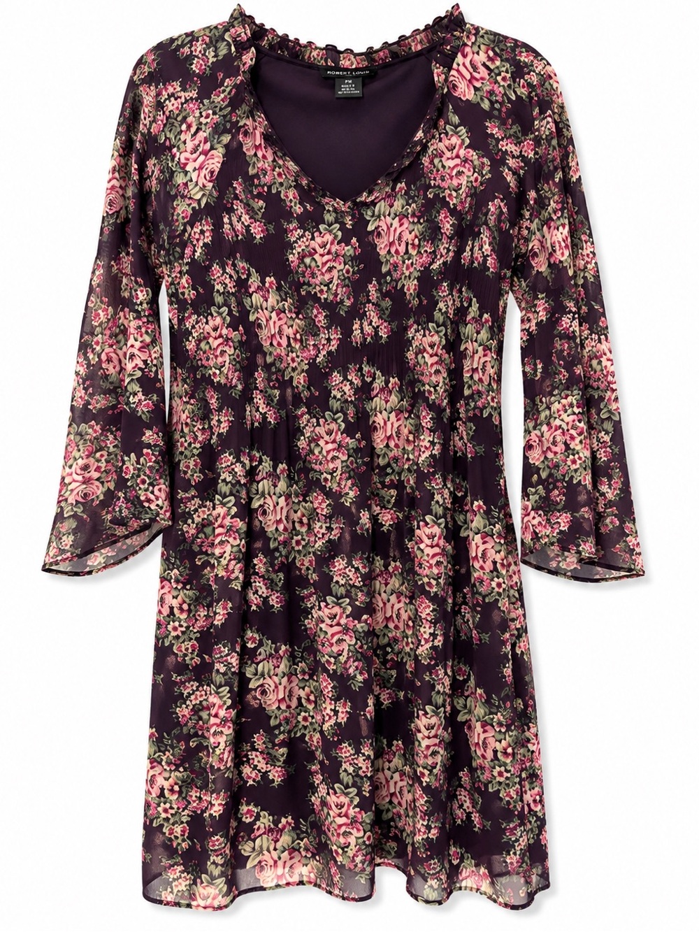 Robert Louis Purple Floral Long Sleeve Dress Size PM